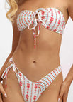 Lily Flower Print Tie Front Bandeau Tie Side Bikini Set