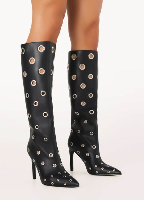 Eyelets Knee-High Pointed Toe Boots