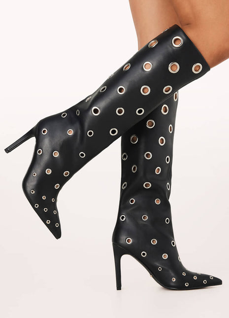 Eyelets Knee-High Pointed Toe Boots