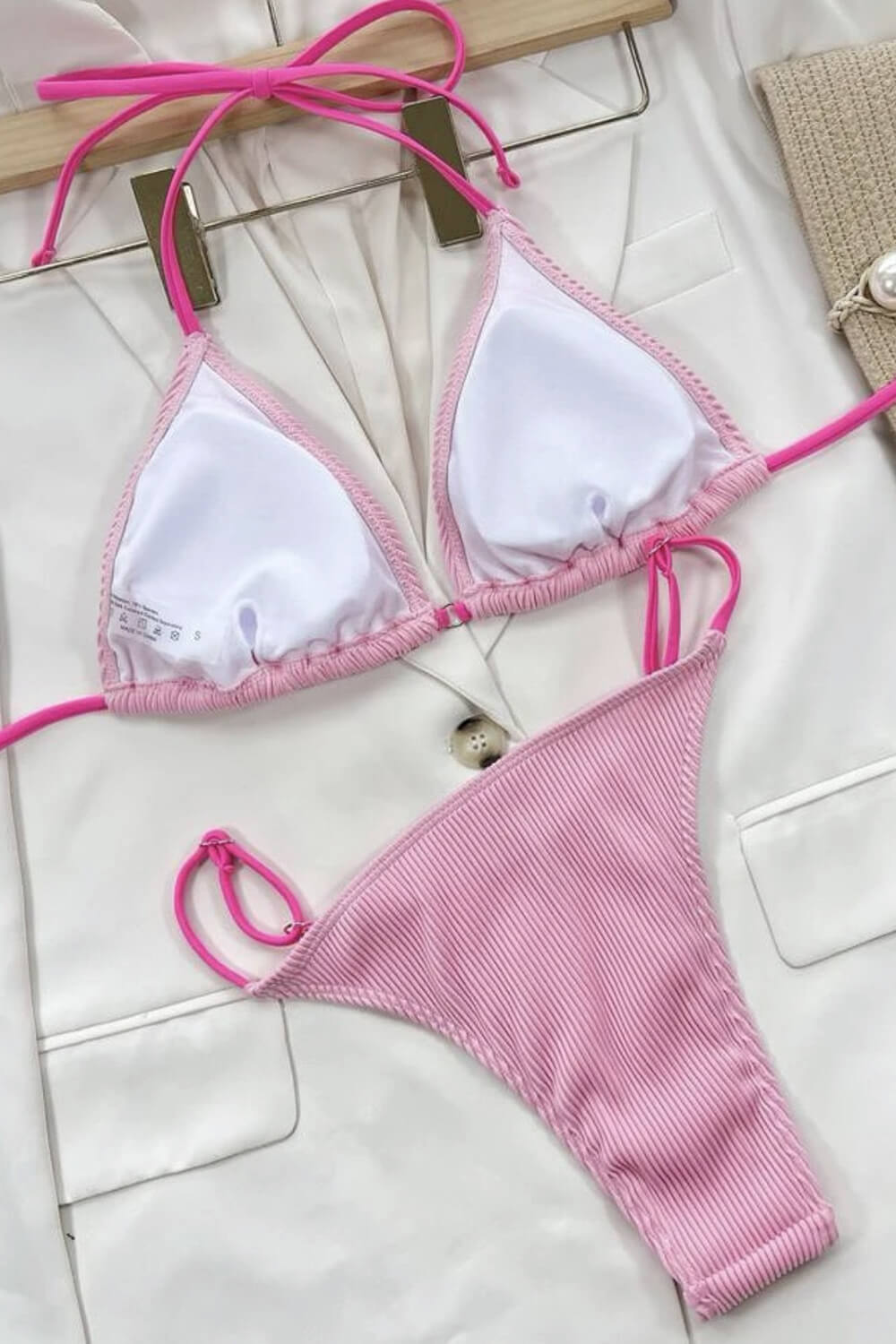 Contrast Colorblock String Halter Triangle Bikini Set – FloralKini