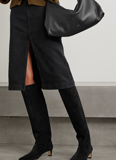 Faux Suede Pointed Toe Knee-High Boots