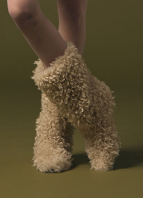 Faux Fur Mid-Calf Block Heel Boots