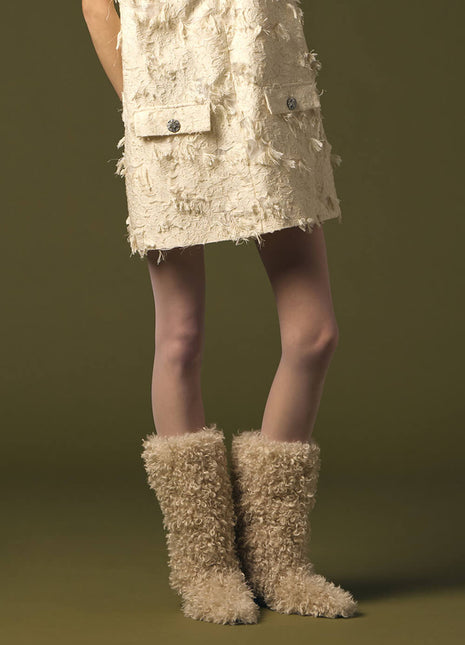 Faux Fur Mid-Calf Block Heel Boots