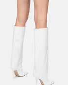 Faux Leather Square Toe Knee-High Stiletto Heeled Boots