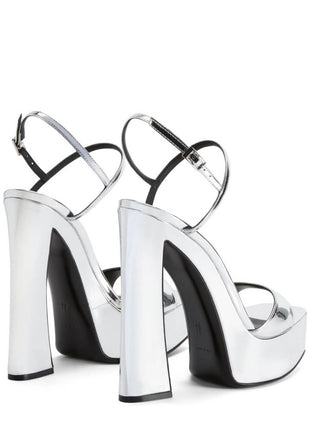 Metallic Silver Open Square Toe Platform Block Heels