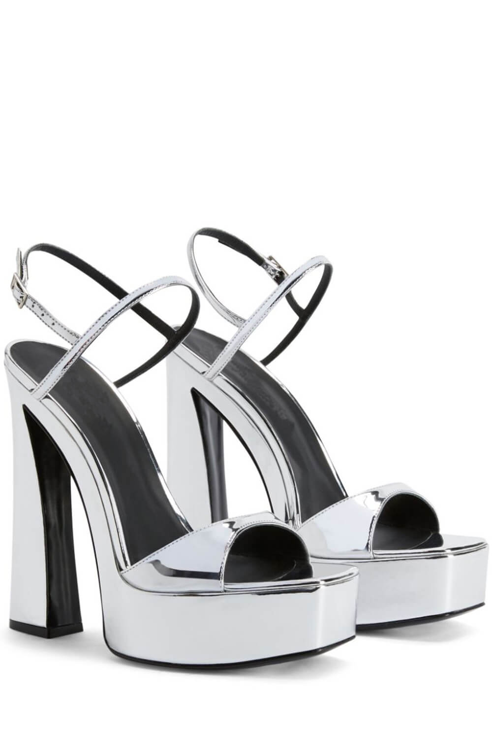Metallic Silver Open Square Toe Platform Block Heels – FloralKini