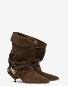 Draped Faux Suede Pointed Ankle Boots With Silver-Tone Hardware