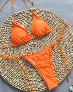 Triangle Halter Adjustable Tie High Cut Bikini Set main image 1