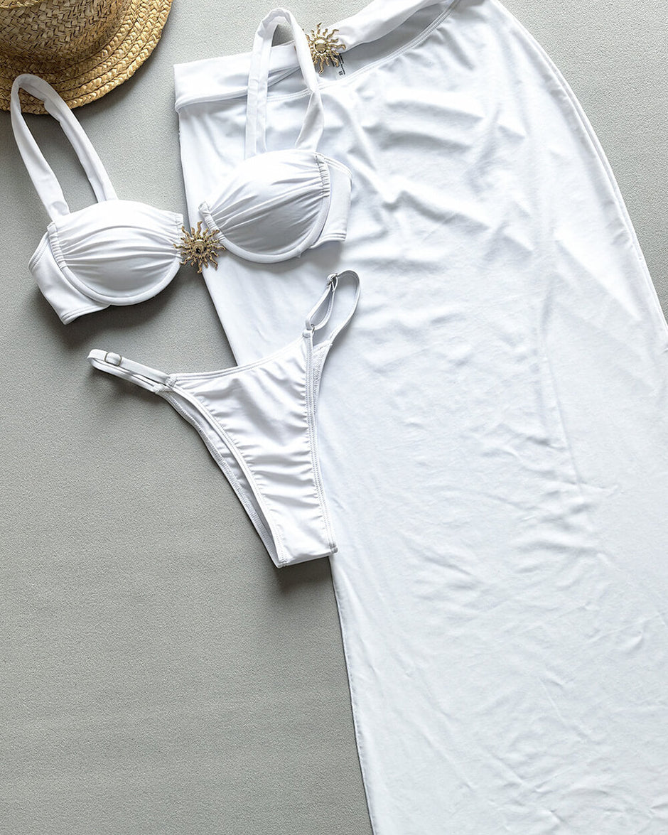 Hardware Embellished Wire Bust High-Cut Bikini Set