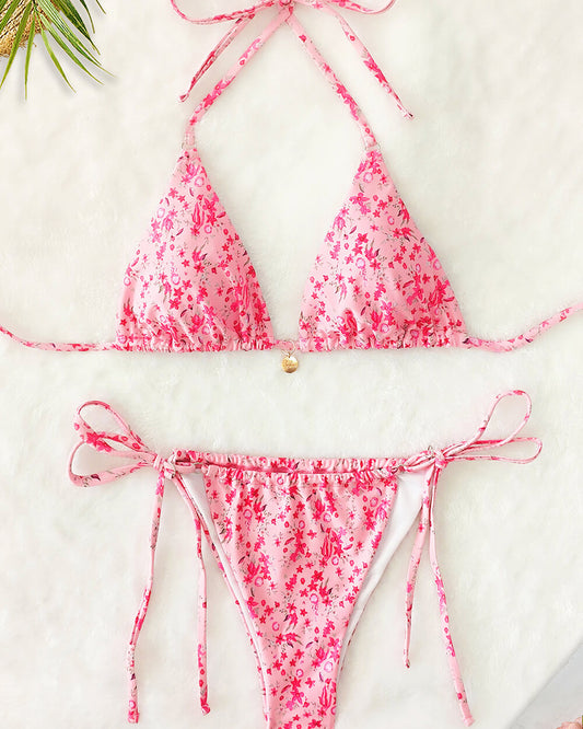 FLORAL RUCHED BIKINI TOP AND TIE SIDE BOTTOM SET main image 0