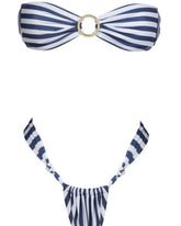 Striped Bandeau Halter Bikini Set With O-Ring Detailing