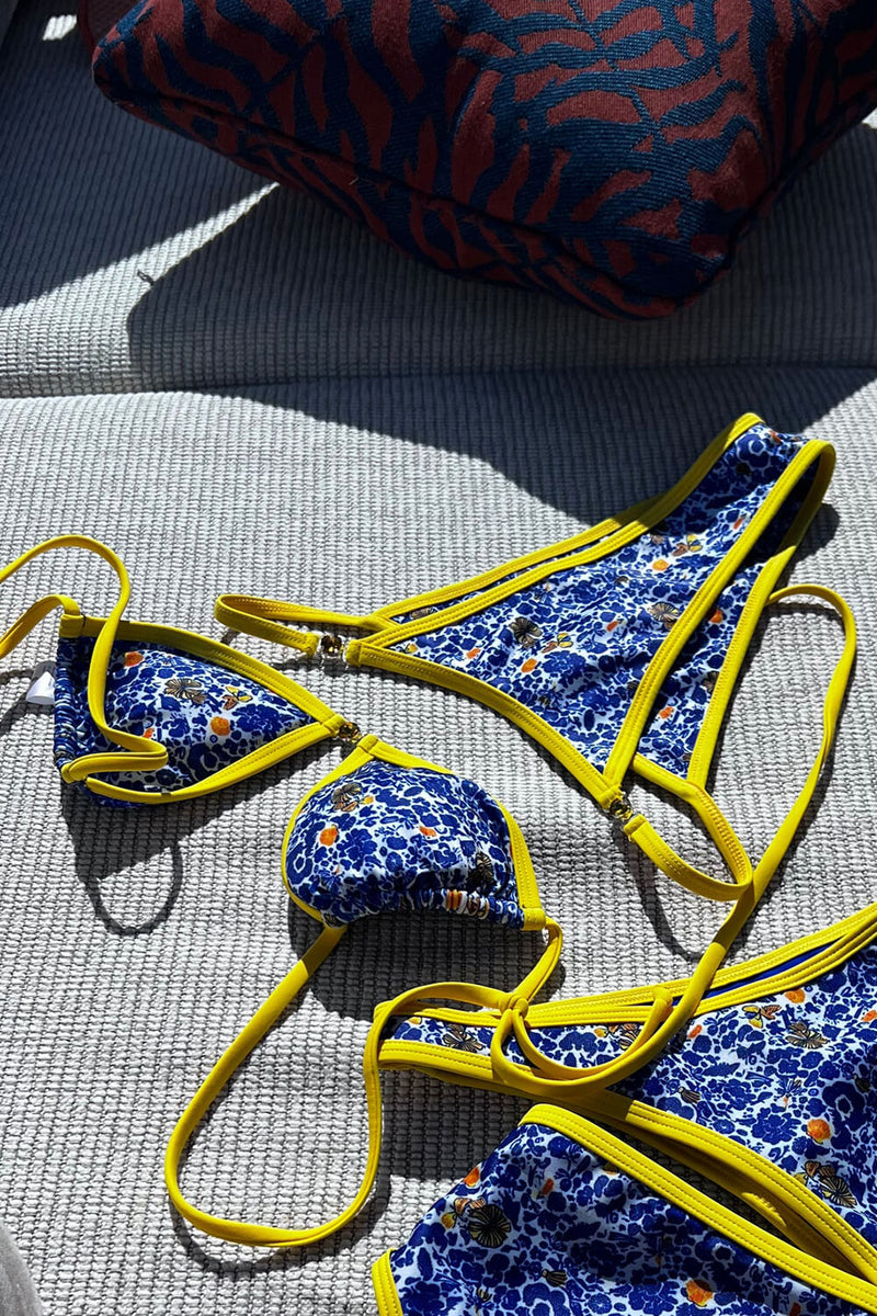 Contrast Trim Knit Bralette Bikini Top And High Waisted Shorts