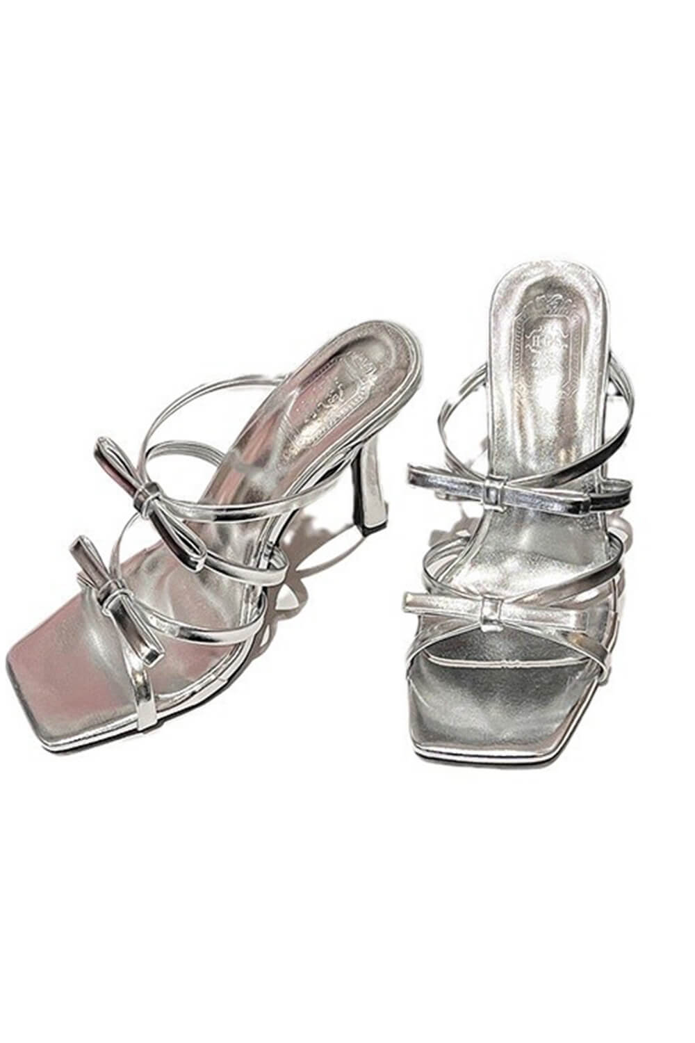 Double Bow Detail Strappy Square Toe Stiletto Mules – FloralKini 