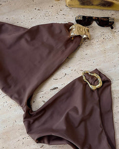 Cut-Out One-Shoulder One Piece Swimsuit With Metallic Hardware Details