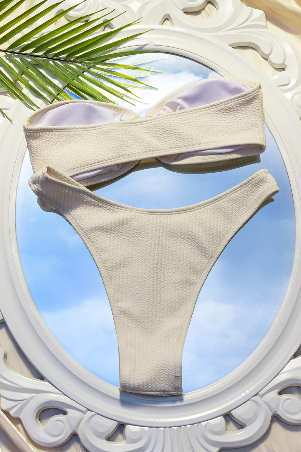 Crystal-Embellished Bandeau High Rise Bikini Set