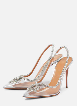 Transparent Crystal Embellished Pvc Slingback Pump Heels