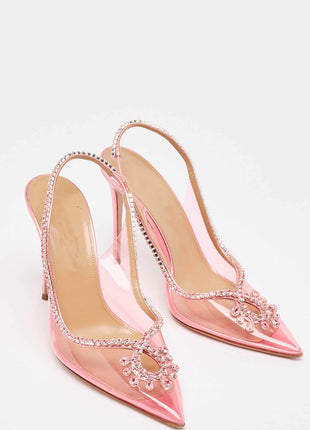 Transparent Crystal Embellished Pvc Slingback Pump Heels