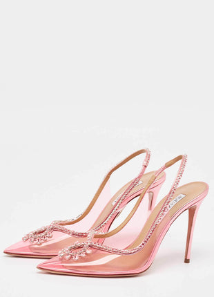 Transparent Crystal Embellished Pvc Slingback Pump Heels