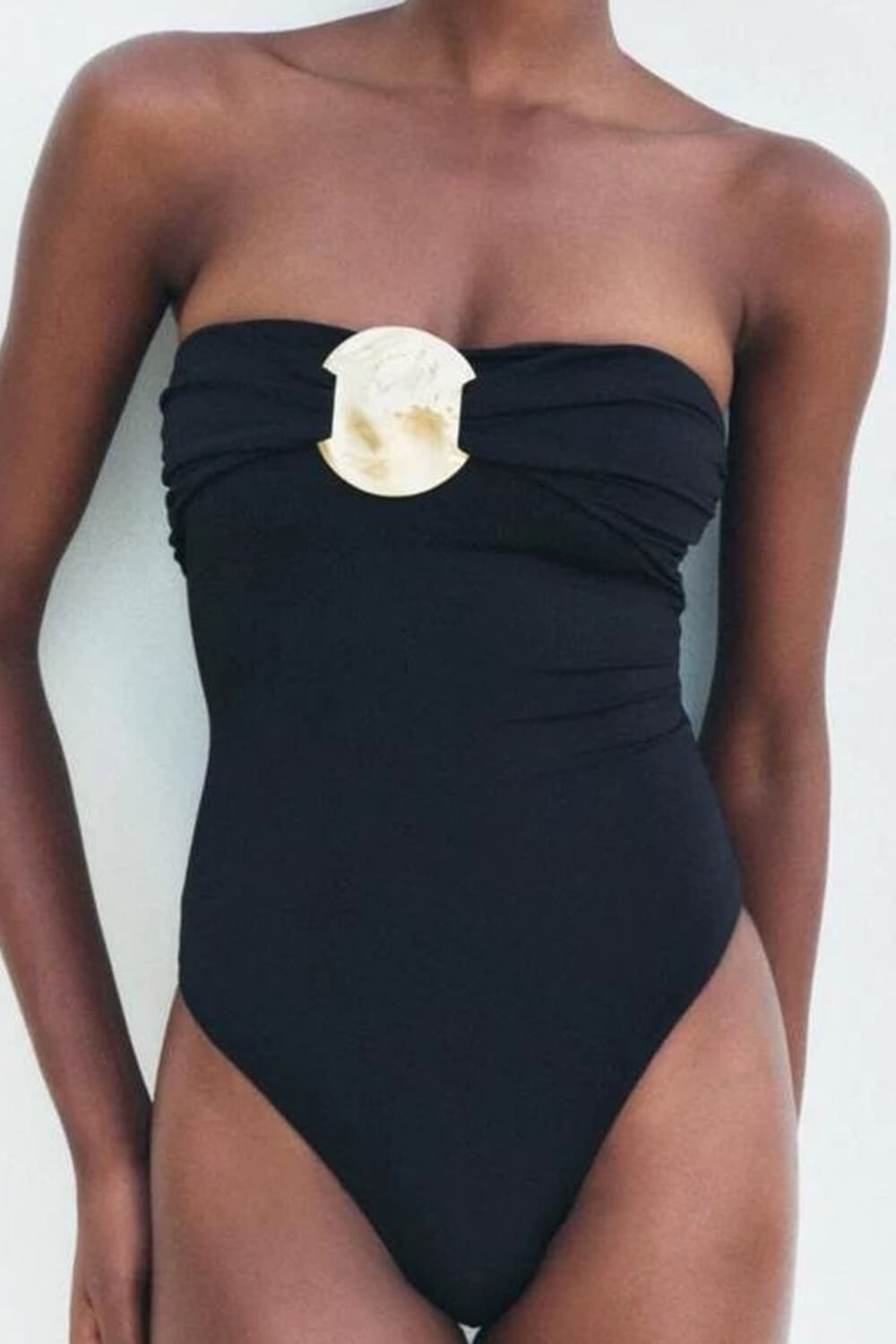 Lauris Couture Strapless Black & Gold One Piece Swimsuit main image 1