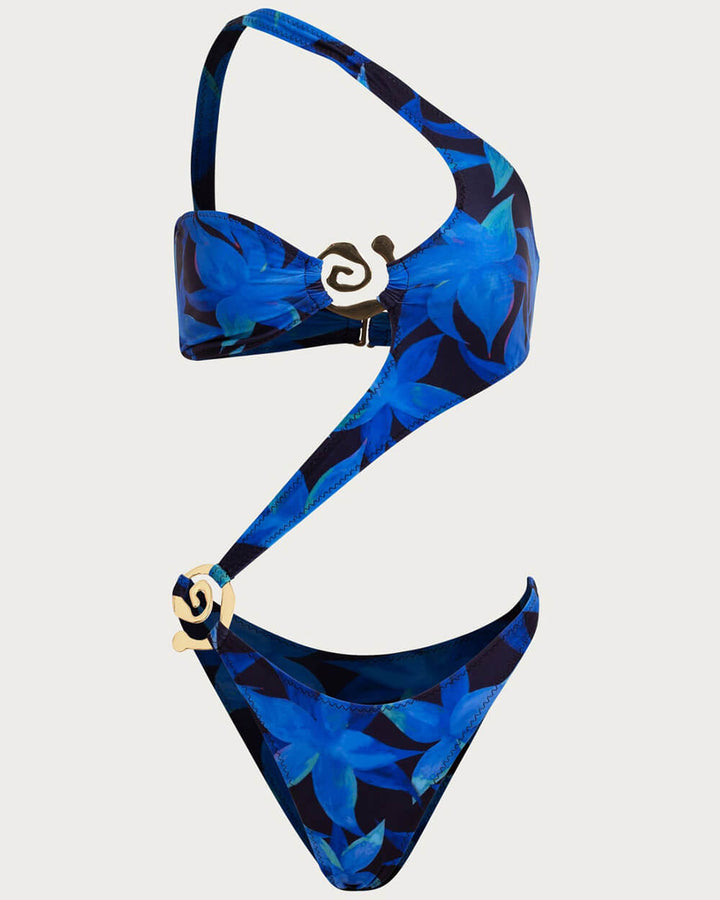 Women Tropical Ring Accent One Shoulder One Piece Swimsuit main image 0