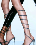 Faux Suede Crystal Embellished Ankle Wrap Open Toe High Heel Sandals