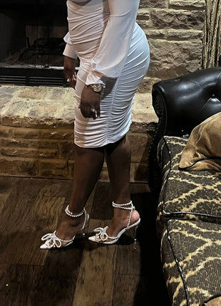 Pearl Bow Clear Perspex Wrap Around Pointed Toe Stiletto Court Heels