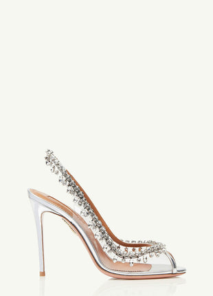 Transparent Crystal Embellished Pvc Open Toe Slingback Pump Heels