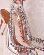 Transparent Crystal Embellished Pvc Open Toe Slingback Pump Heels