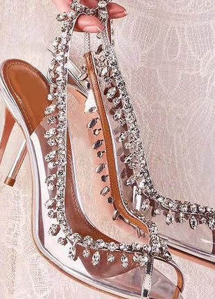 Transparent Crystal Embellished Pvc Open Toe Slingback Pump Heels