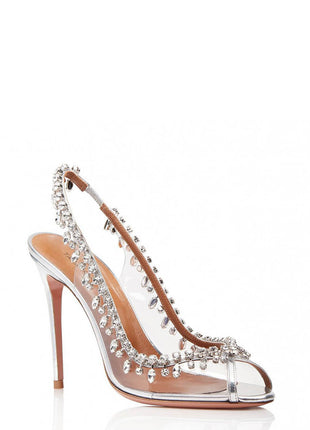 Transparent Crystal Embellished Pvc Open Toe Slingback Pump Heels