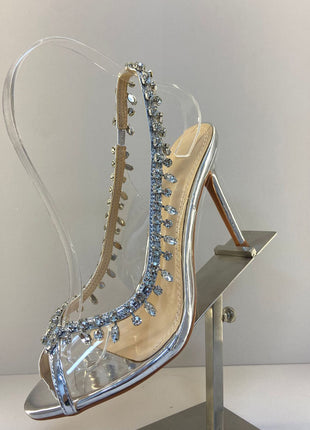 Transparent Crystal Embellished Pvc Open Toe Slingback Pump Heels