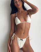 Contrast Triangle Halter Tie Side Bikini Set With Bows Detailing