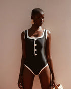 Color Block Button Front High-Cut Bikini Set