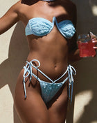 Sequin Embroidery Bandeau Balconette Underwire Tie Side Bikini Set