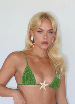 Shimmer Triangle Bralette Bikini Set With Stars Detailing