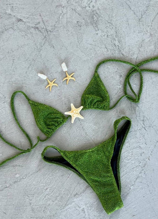 Shimmer Triangle Bralette Bikini Set With Stars Detailing