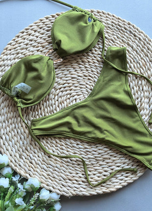 Bandeau Halter Bikini Set With Gold Hardware Detailing