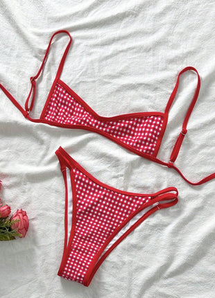 Red Gingham Micro Bralette High-Cut Bikini Set