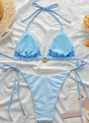 All-Over Floral Print Triangle Tie Side Bikini Set