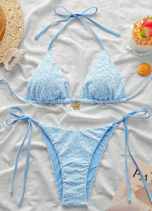 All-Over Floral Print Triangle Tie Side Bikini Set