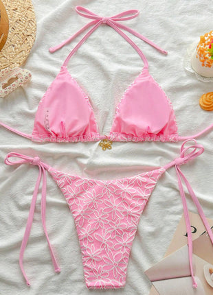 All-Over Floral Print Triangle Tie Side Bikini Set