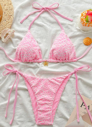All-Over Floral Print Triangle Tie Side Bikini Set