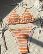 Multi Striped Print Terry Triangle Halter Tie Side Bikini Set
