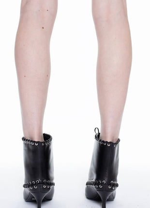 Faux Leather Pointed Toe Ankle Stiletto Boots With Lacing Details