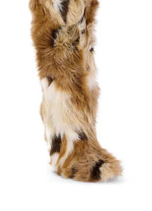 Multicolored Furry Pointed Toe Knee High Stiletto Boots