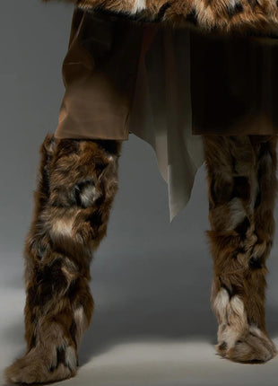 Multicolored Furry Pointed Toe Knee High Stiletto Boots