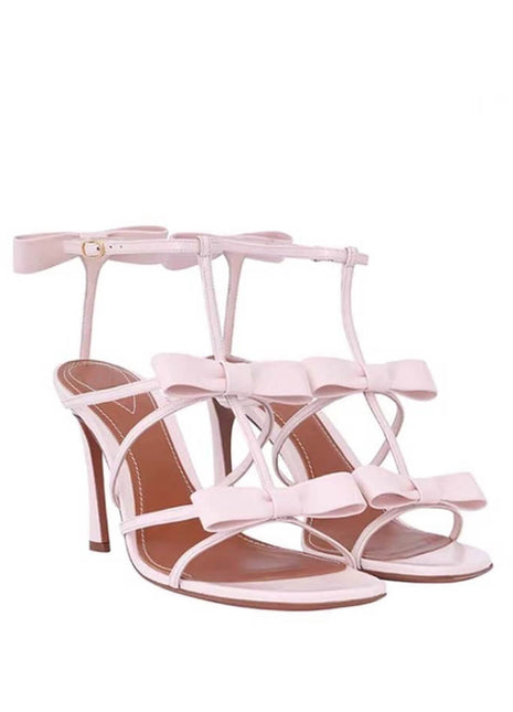 Bow-Detail Strappy Faux Leather Square Toe Sandals