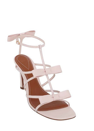 Bow-Detail Strappy Faux Leather Square Toe Sandals