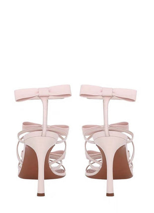 Bow-Detail Strappy Faux Leather Square Toe Sandals