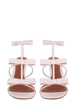Bow-Detail Strappy Faux Leather Square Toe Sandals